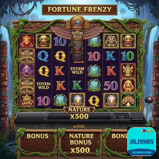Colorful online slot game reels with bright symbols and jackpot lights on jili1985 casino site