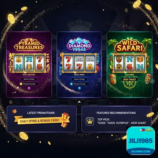 Colorful online casino homepage layout with slot games and bonuses on jili1985 platform
